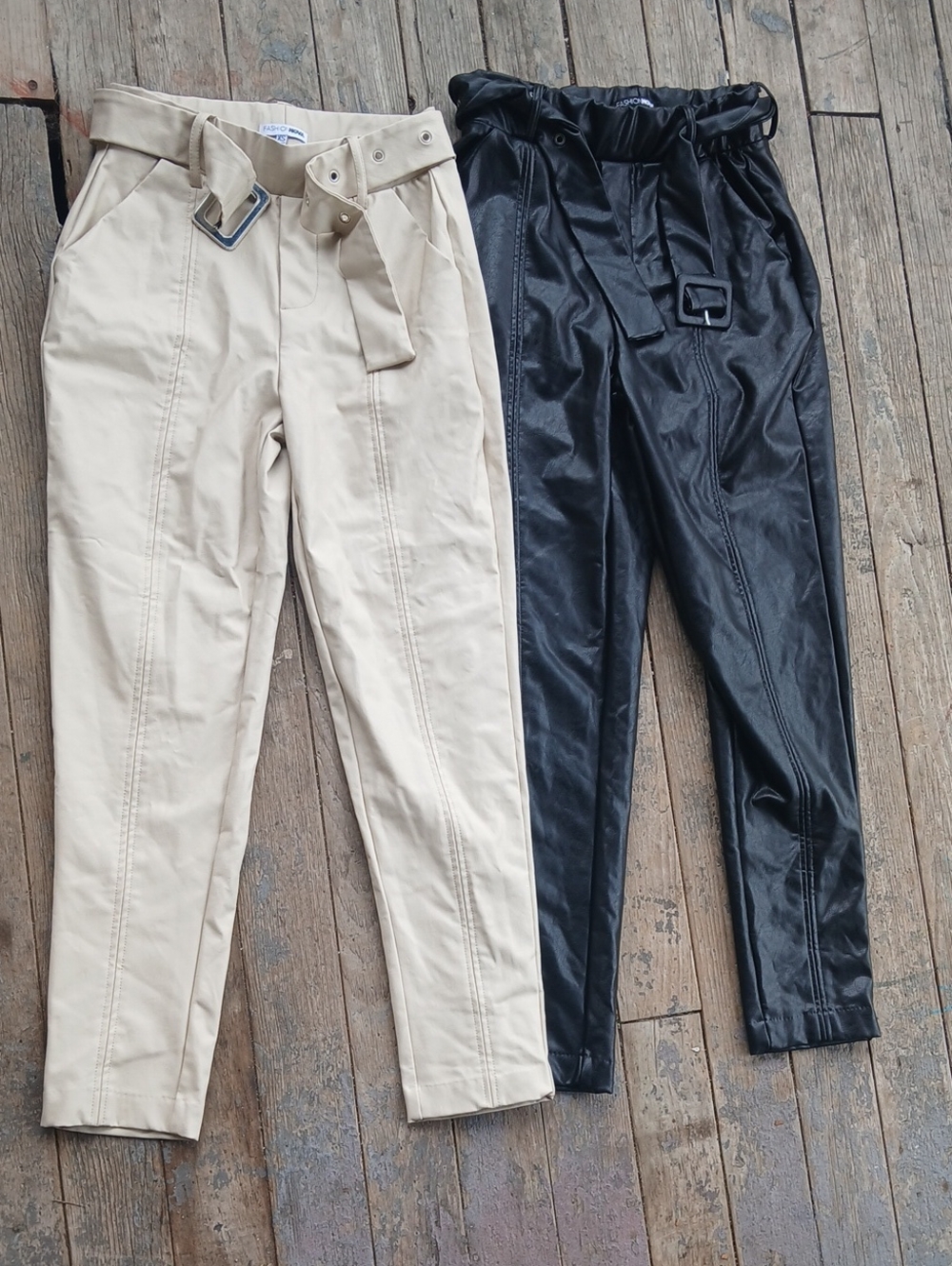 2 Pair High-Rise Pleated Paperbag Waist Pants Cream And Black